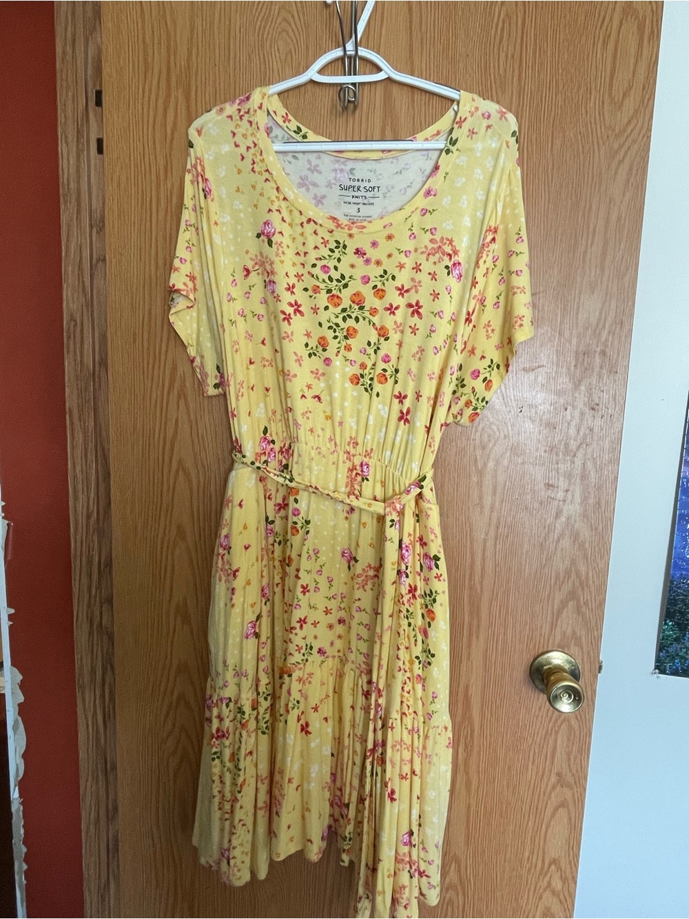 torrid Yellow Floral Tie-Waist Midi Dress